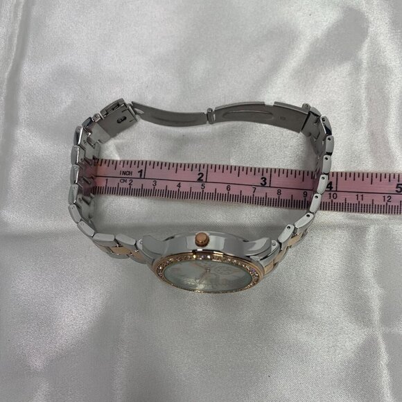 Womens FMD Quartz Analog Watch Rose Gold Silver Crystal Accents New Battery - Picture 7 of 8